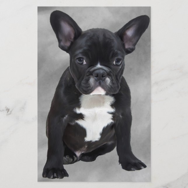 Papelaria Buldogue Francês Sentado Aquarela Pintura Óleo (Frente)