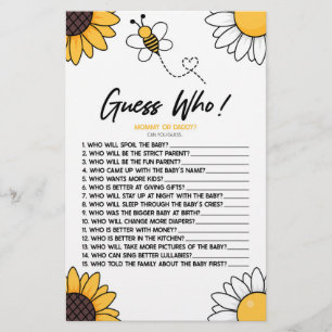 Papelaria Bumble Honey Adivinha Quem! Jogo do chá de fraldas