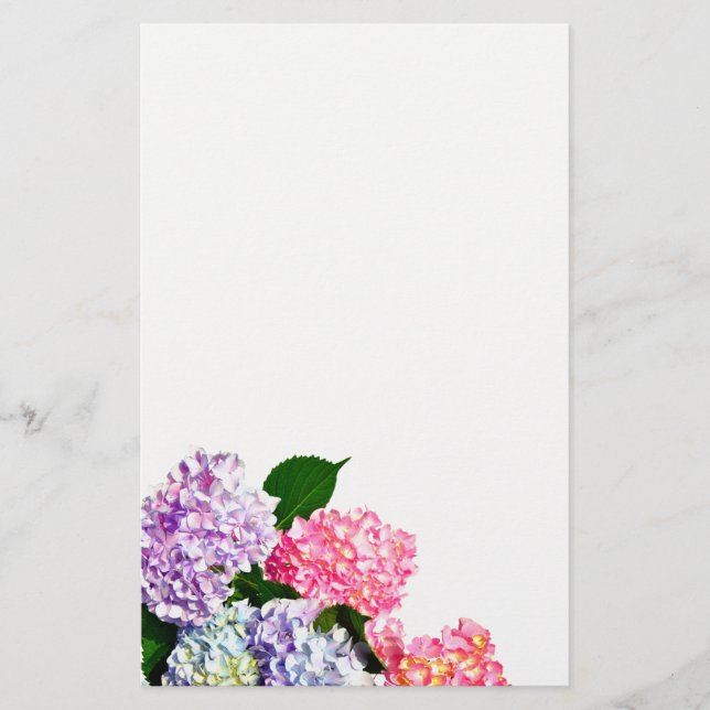 Papelaria Buquê de hidrangea floral azul-púrpura, Elegante (Frente)