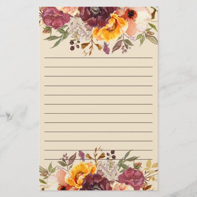 Papelaria Burgundy Laranja Rosa Floral Linha (Frente)