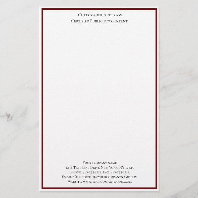Papelaria Burgundy White Professional Business Personalizado (Frente)