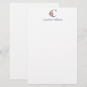Papelaria C Monograma Floral Azul Personalizado