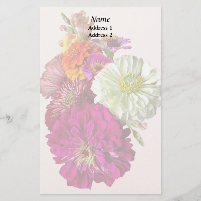 Papelaria c_ZinniaMixedColorsBuquê Zinnia Casamento Misto Pr (Frente)