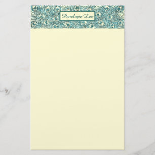Papelaria Cabeçalho de Penas de Peacock Teal Vintage e seu n
