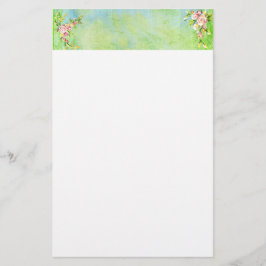 Papelaria Cabeçalho Floral de Casamento Verde Azul Rosa Rosa