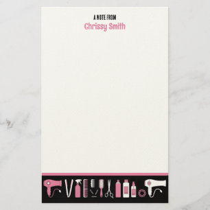 Papelaria Cabeleireiro Personalizado Rosa e Preto Cabeleirei