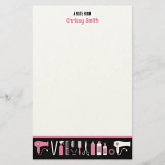 Papelaria Cabeleireiro Personalizado Rosa e Preto Cabeleirei