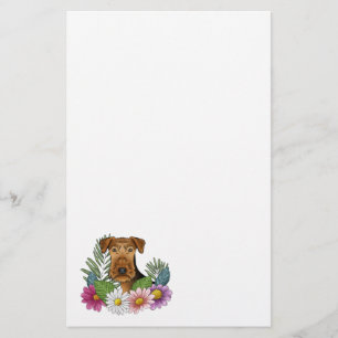 Papelaria Cachorro Airedale Terrier Cabeça e Flores Silvestr