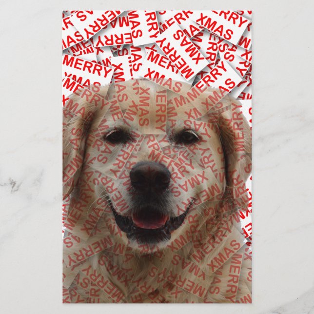 Papelaria Cachorro de Retriever de Ouro Sorridente do Xmas (Frente)