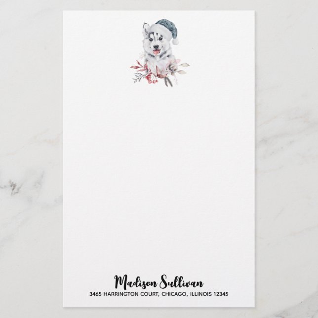 Papelaria Cachorro Rouco de Natal num Chapéu Santa (Frente)