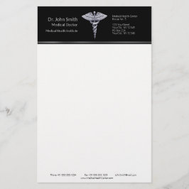 Papelaria Caduceu de Prata Clássico em Preto Médico