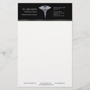 Papelaria Caduceu de Prata Clássico em Preto Médico