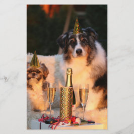 Papelaria Cães Celebrando Ano Novo