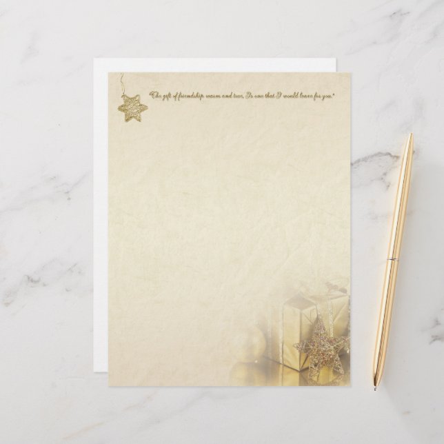 Papelaria Caixa de Presente Dourada de Natal (Frente/Verso In Situ)