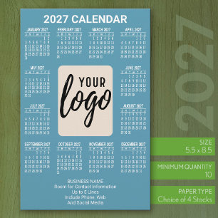 Papelaria Calendário 2027 Vertical Logo Negócios Contato Azu
