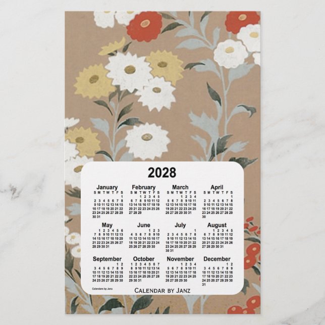 Papelaria Calendário de Papel Flor de Parede 2028 por Janz (Frente)