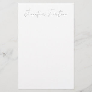 Papelaria Caligrafia Elegante Cinza e Branco Simples