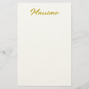Papelaria Caligrafia Elegante Dourado Branco Simples Nome
