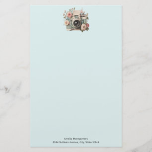 Papelaria Câmera com Imagem Retro Pastel de Flores