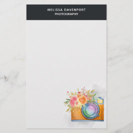 Papelaria Câmera Laranja Boho e Buquê Floral Aquarela