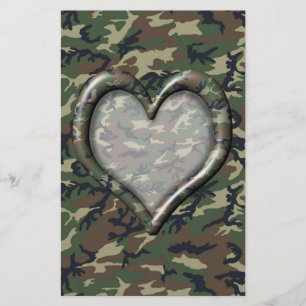 Papelaria Camouflage Woodland Forest Heart em Camo