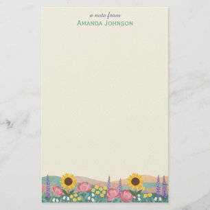 Papelaria Campo de Girassóis Personalizado com Nome