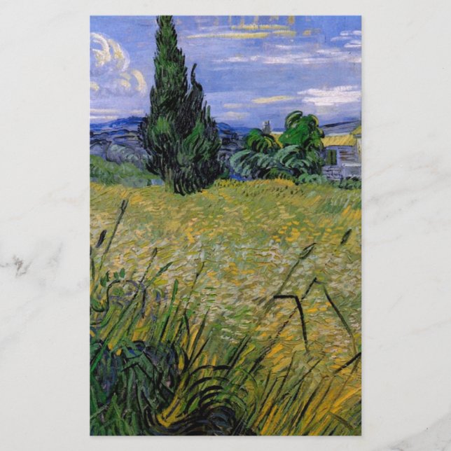 Papelaria Campo de trigo verde com Cypress de Van Gogh. (Frente)