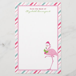 Papelaria Canas doces Flamingo Santa Hat, cor-de-rosa, e Hol