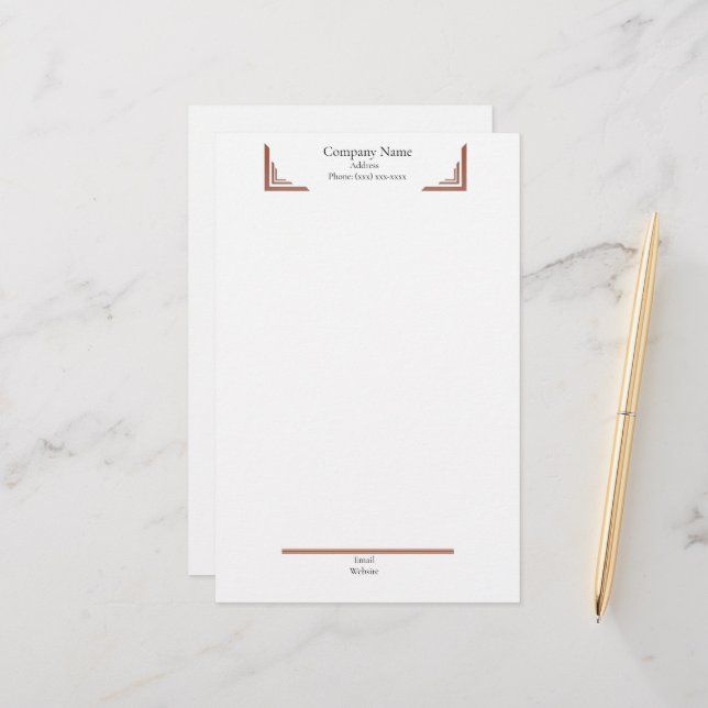 Papelaria Canto de Terracota Elegante— com Papel de Carta de (Frente/Verso In Situ)