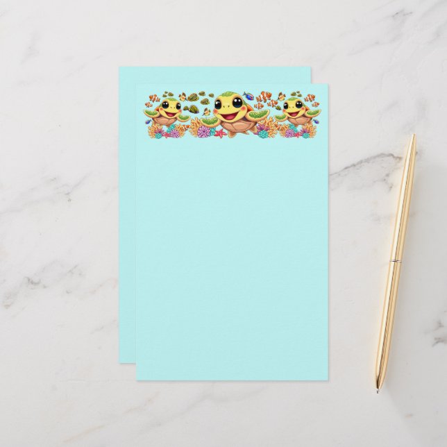 Papelaria Caráter Feliz e Bonito da Tartaruga do Mar (Frente/Verso In Situ)