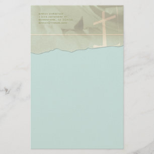 Papelaria Carta Cruzada Cristã Torn Bordo Em Aqua Azul