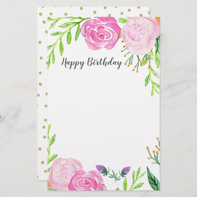 Papelaria Carta de Aniversário Feliz (Frente/Verso)