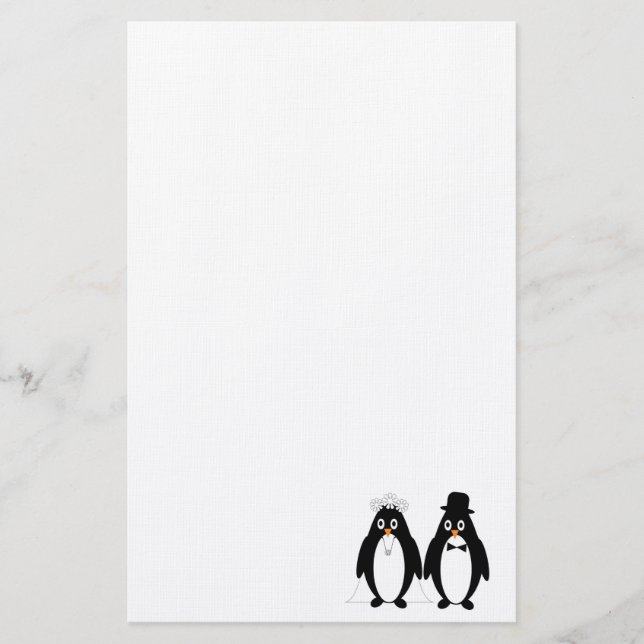 Papelaria Carta de Casamento de Pinguins (Frente)