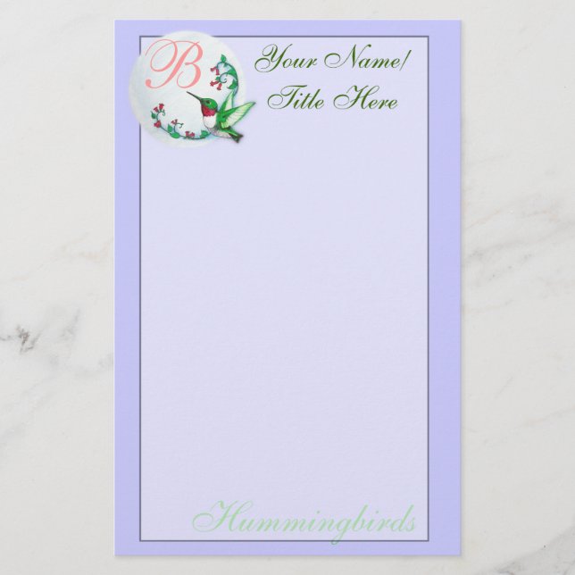 Papelaria Carta de Hummingbird (Frente)