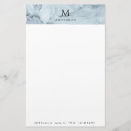 Papelaria carta de monograma de mármore azul masculina