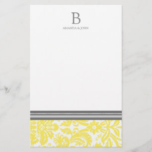 Papelaria Carta de Monograma do Casamento tema damasco Lemon