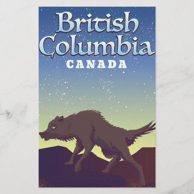 Papelaria cartaz do lobo selvagem da Colúmbia Britânica Cana (Frente)