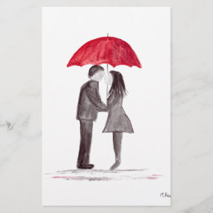 Papelaria casal de amor romântico com cor d'água do guarda
