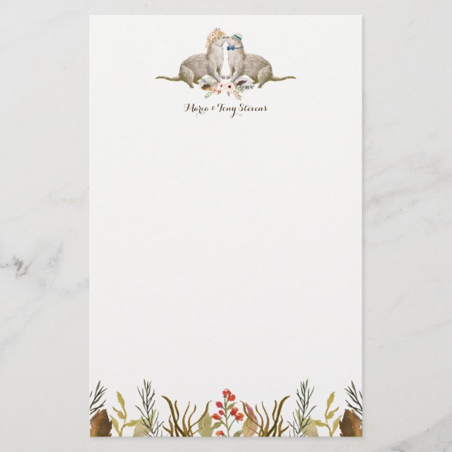 Papelaria Casamento Rustic Boho Woodland Otter Watercolor (Frente)