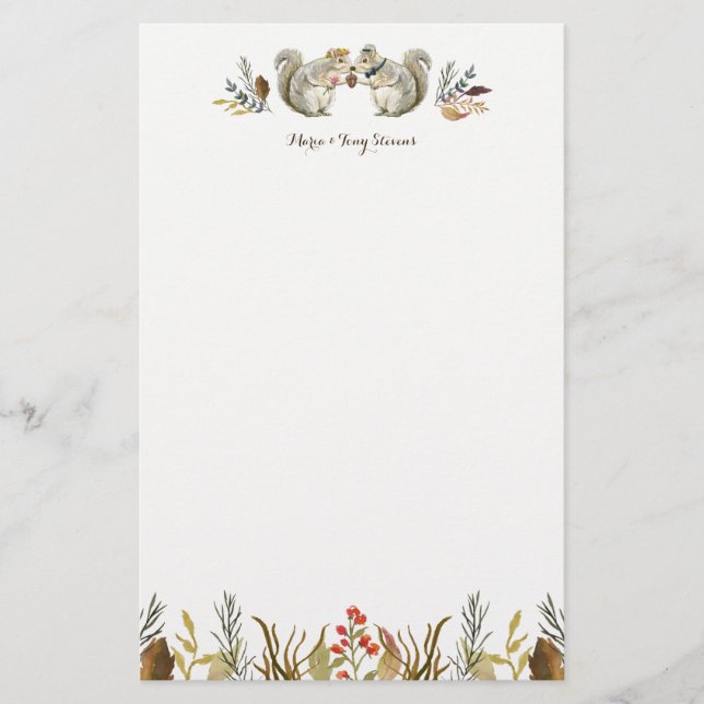 Papelaria Casamento Rustic Boho Woodland Squirrels Watercolo (Frente)