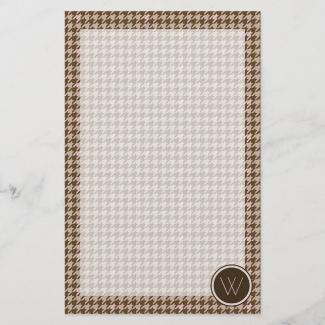 Papelaria Castanho com Carta Houndstooth de Destaque Dourada (Frente)