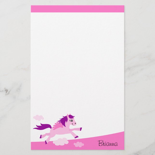 Papelaria Cavalo cor-de-rosa bonito com nome personalizado (Frente)