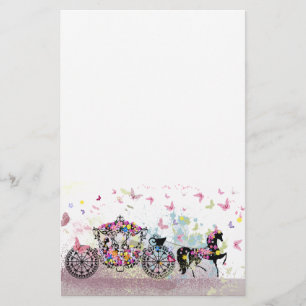 Papelaria Cavalo e carruagem do conto de fadas com flores