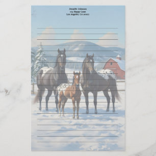 Papelaria Cavalos de Appaloosa Pretos numa Fazenda no invern