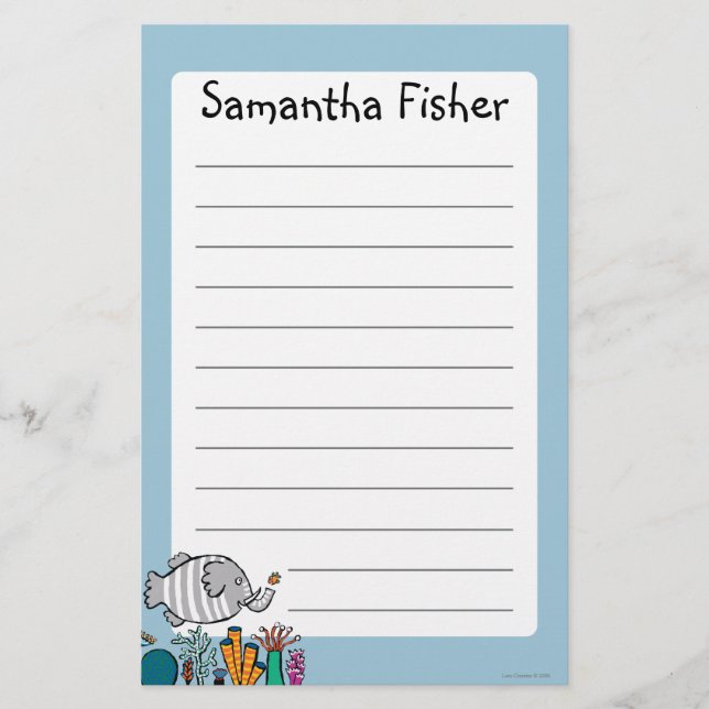 Papelaria Cena bonito dos peixes do elefante com coral (Frente)