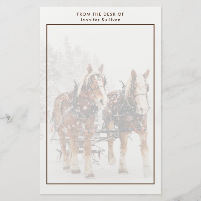 Papelaria Cena de Natal do Wintery Team Horse Belga (Frente)