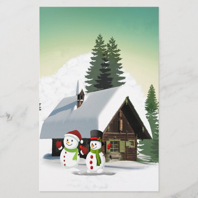 Papelaria Cena de Snowman de Natal (Frente)