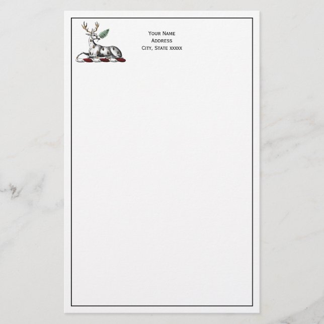 Papelaria Cervo com Emblema de Crista Heráldica de Samambaia (Frente)