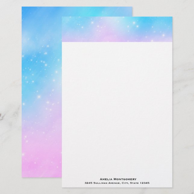 Papelaria Céu Gradiente de Pastel Rosa e Azul (Frente/Verso)