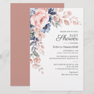 Papelaria Chá de fraldas Cor Floral Azul Cor Azul Cor-de-Ro